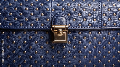 Dark blue navy leather with seamless dotted pattern on a luxurious handbag