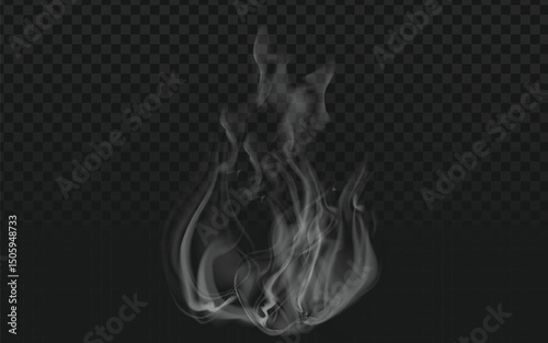 Realistic white hot steam or smoke effect on a transparent background, perfect for food, drink, and abstract designs.