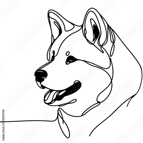 Akita Inu, vector, black line drawing, minimalistic, single line, simple line, isolated, transparent background 
