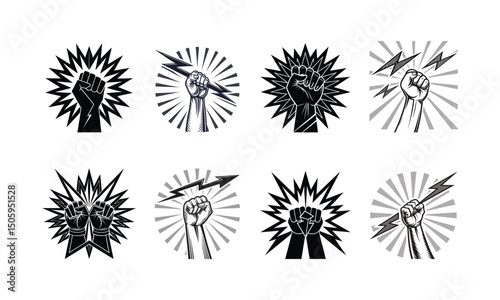 Bold Fist with Lightning Symbol Illustrations