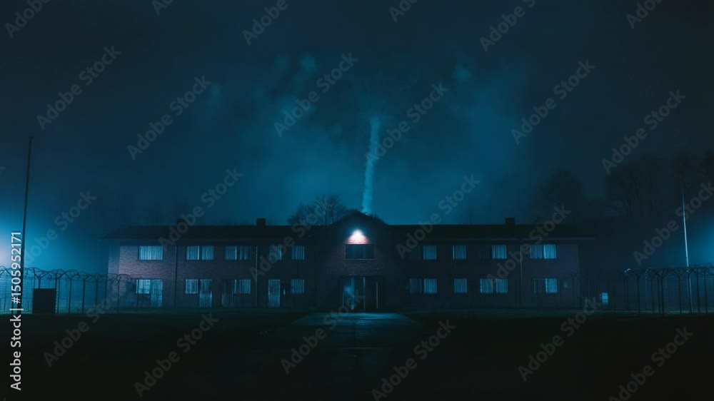 A colorful firework display illuminates an old building under a dark night sky.