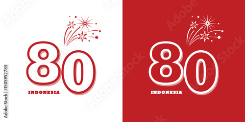 Indonesia 80th Anniversary Celebration Logo, Stylized "80 Years Indonesia" National Event Graphic, independence day