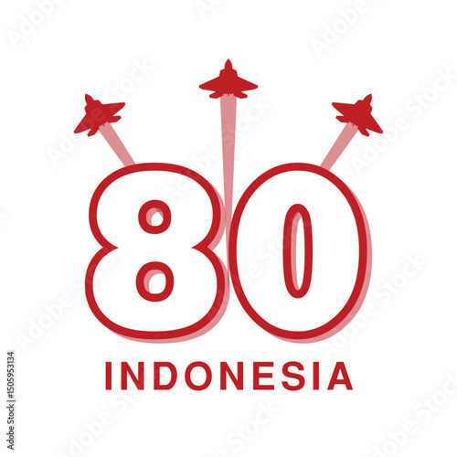 Indonesia 80th Anniversary Celebration Logo, Stylized "80 Years Indonesia" National Event Graphic, independence day