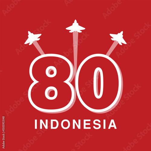 Indonesia 80th Anniversary Celebration Logo, Stylized "80 Years Indonesia" National Event Graphic, independence day