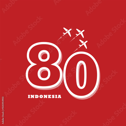 Indonesia 80th Anniversary Celebration Logo, Stylized "80 Years Indonesia" National Event Graphic, independence day