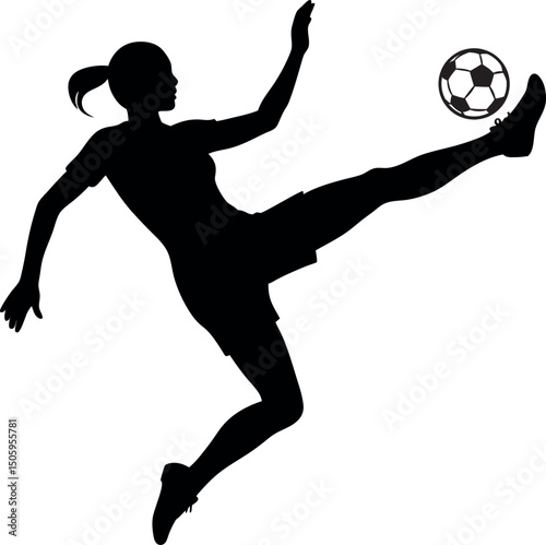 Dynamic Silhouette of a Female Soccer Player Kicking