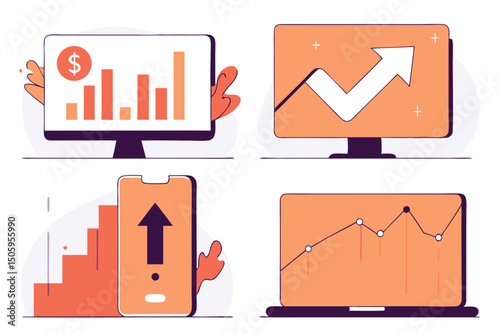 Financial analysis illustration of data growth and positive business investment trends