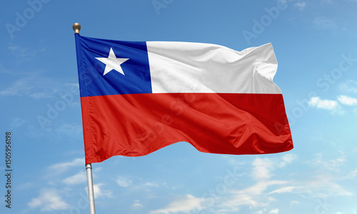 Canvas-taulu National flag of Chile waving in the wind with blue sky background
