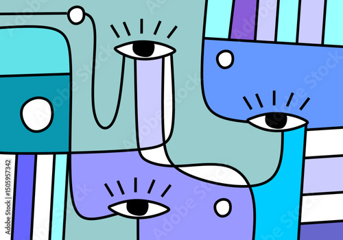 Colorful abstract cubism face illustration.