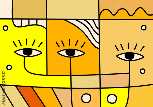Colorful abstract cubism face illustration.