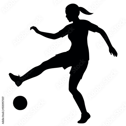 Silhouette of Female Soccer Player Kicking Ball