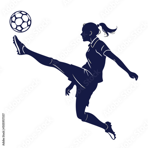 Powerful Silhouette of a Female Soccer Player Kicking a Ball