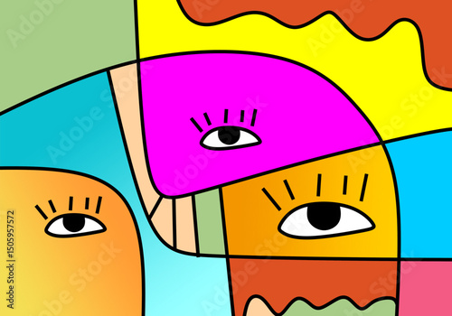 Abstract expressive face illustration in cubism style 
