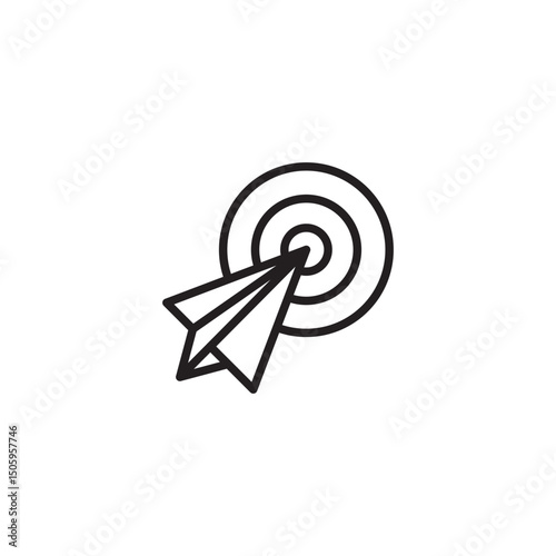 An icon featuring a paper airplane aiming for the center of a target, symbolizing reaching a goal, direct communication, or precise targeting.