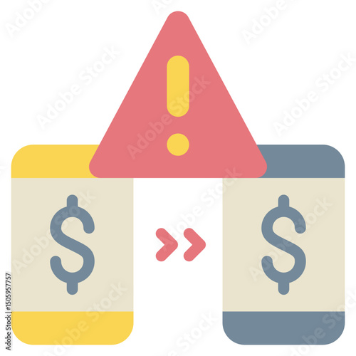 money online transaction mobile alert warning message flat style icon