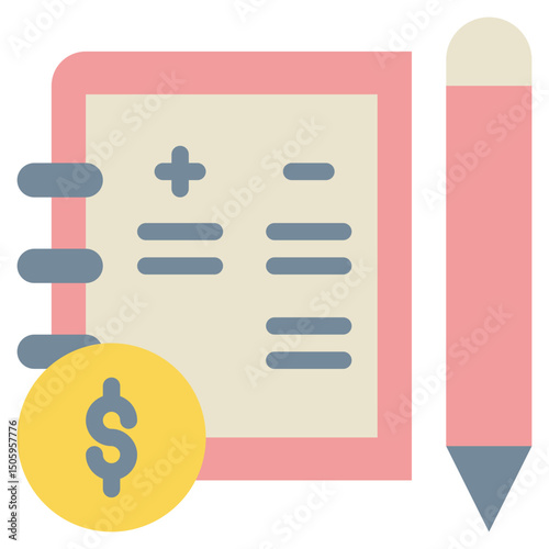 notebook salary money income account flat style icon