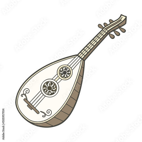 Lute Instrument vector art illustration. Black music instrument rock, jazz silhouette. music band vector illustration icons set Vector design.