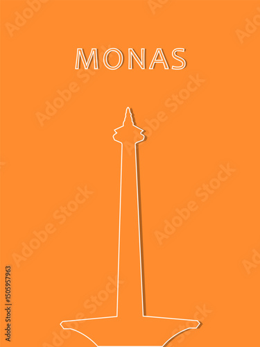 National Monument (Monas) in Jakarta, Indonesia, Iconic Monas Landmark with Golden Flame Illustration