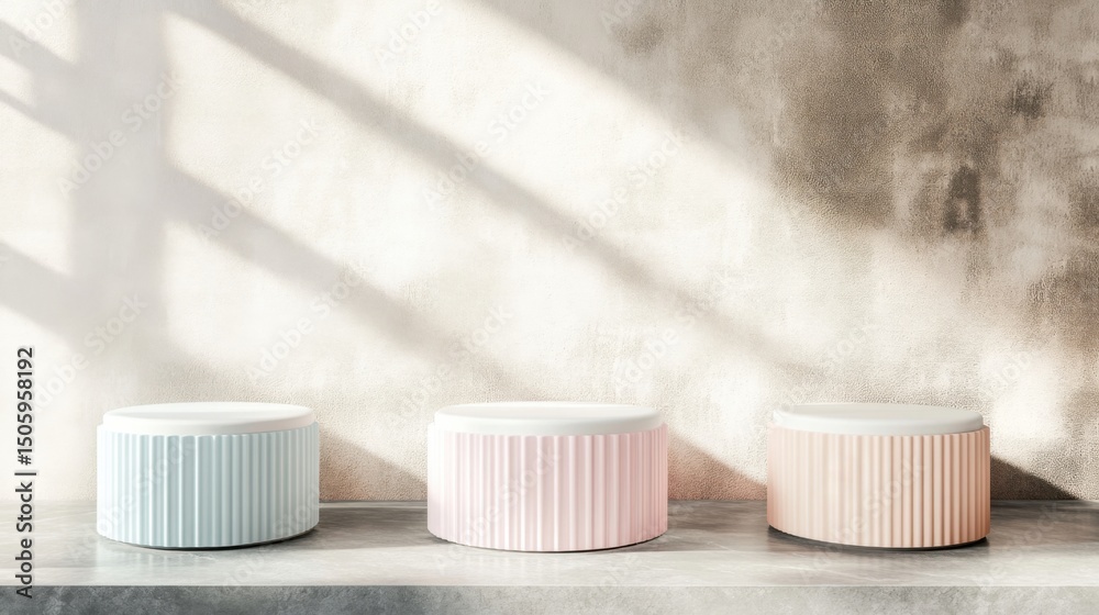 three different colored stools sitting on a ledge three different colored stools sitting on a ledge