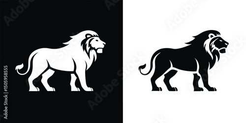lion silhouette, black and white, detailed, photorealistic, high contrast, cinematic lighting
