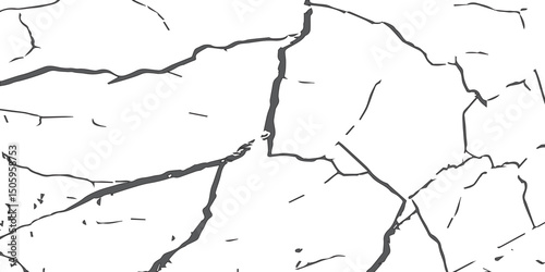Generate a high-contrast black and white abstract texture that resembles cracked or fractured surfaces, similar to dry, parched earth or old paint chipping. Emphasize irregular lines and broken segmen