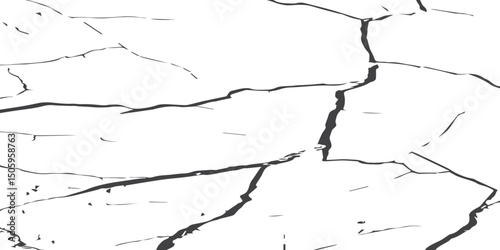 Generate a high-contrast black and white abstract texture that resembles cracked or fractured surfaces, similar to dry, parched earth or old paint chipping. Emphasize irregular lines and broken segmen