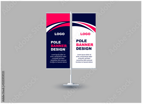 Pole Street Banner Design Template Blue And Pink Advertisement Promotion Announcement Modern Vector Illustration
