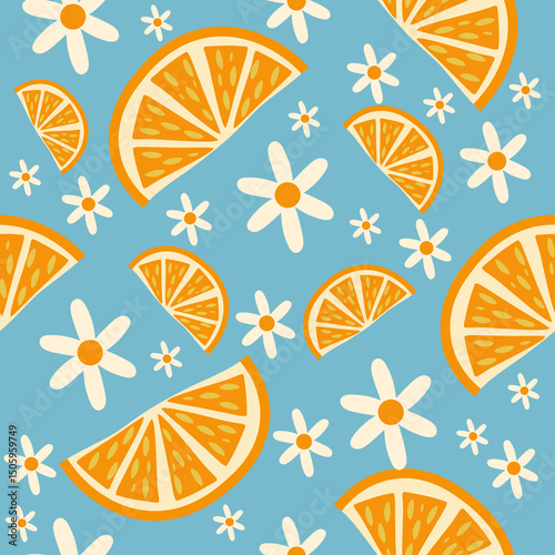 Citrus Blossom Pattern on Sky Blue