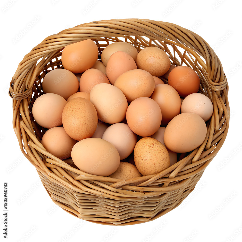 custom made wallpaper toronto digitalA wicker basket filled with numerous eggs. The eggs vary in color from light beige to medium brown, with some having small speckles. The basket on Transparent Background.