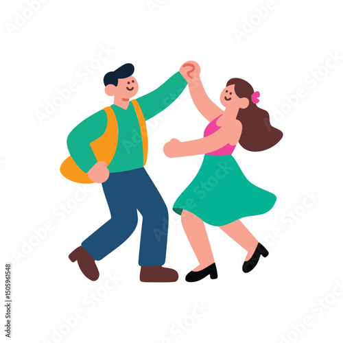 Couple dancing Cartoon Vector Clip Art Illustration, Two Young Girl Boy Free Dance Moves