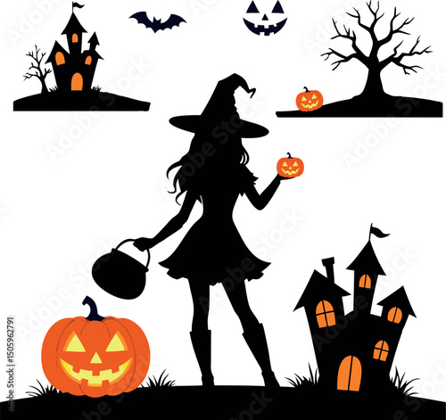 Halloween Party Stickers Pumpkins Ghosts Bats Skulls Witches Hats photo