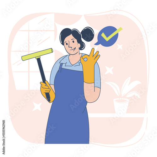 Window Cleaning Female Character with Squeegee