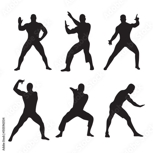 wrestling silhouette set, Black & White silhouette set 
