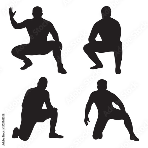 wrestling silhouette set, Black & White silhouette set 