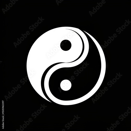 Abstract black and white yin-yang symbol with swirling brushstroke texture on black background. Great for philosophical, meditative, or artistic purposes.