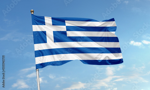 Obraz na plátně Greece national flag waving against blue sky