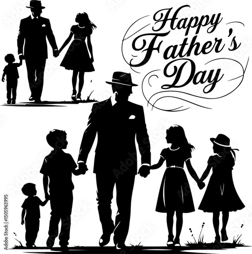  Father and Children Silhouettes Bundle vector design