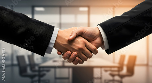 Business handshake in modern office setting
