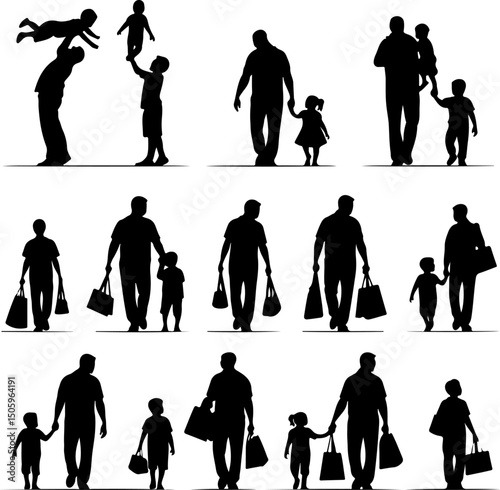  Father and Children Silhouettes Bundle vector design