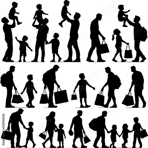  Father and Children Silhouettes Bundle vector design