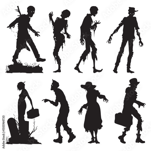 zombie silhouette set, Black & White silhouette set