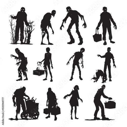 zombie silhouette set, Black & White silhouette set