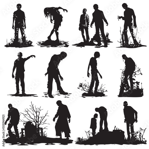 zombie silhouette set, Black & White silhouette set