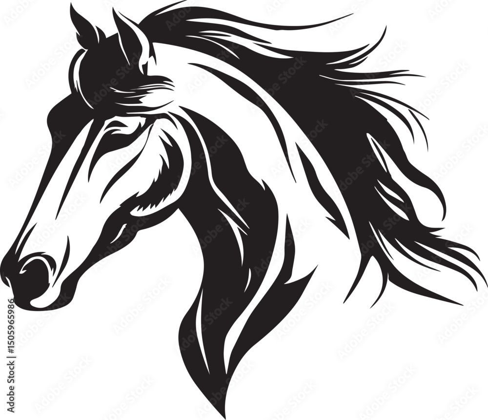 Obraz premium Majestic Horse Head Silhouette. Elegant Black Vector Art Design