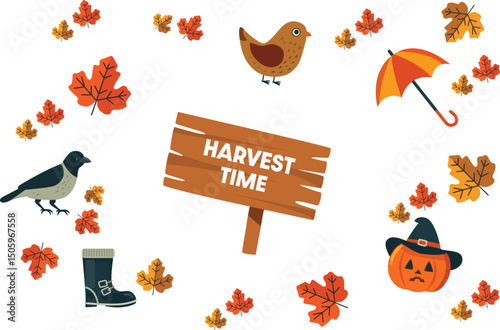 A beautifully crafted illustration depicting the harvest season with various autumn elements