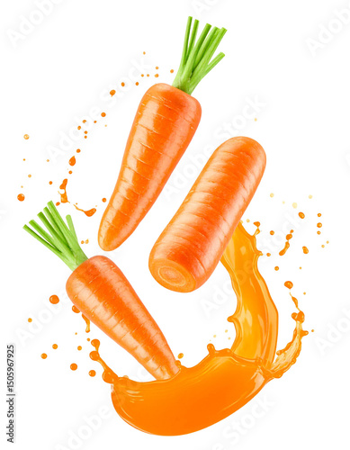 Carrot with a splash of juice in the air