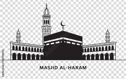 Mecca Skyline Silhouette with Kaaba – Islamic Holy City Landmark Vector