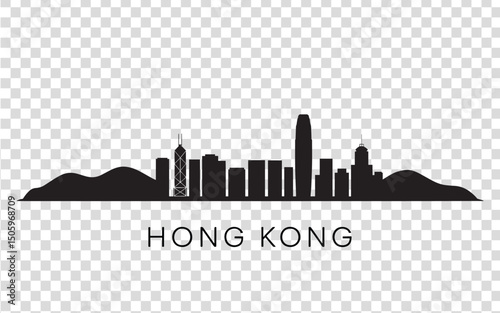 Hong Kong Skyline Silhouette – Iconic Cityscape Vector on Transparent Background