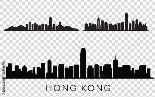 Hong Kong Skyline Silhouette – Iconic Cityscape Vector on Transparent Background