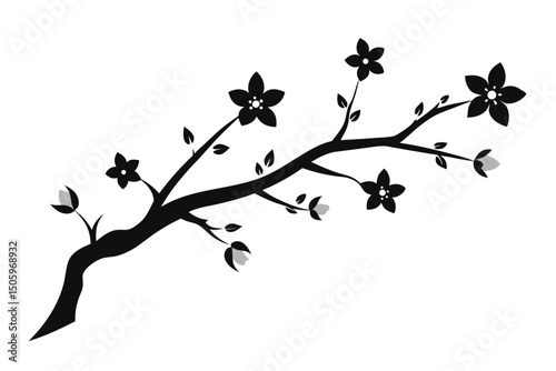 

Elegant floral cherry blossom tree silhouette with birds in a spring nature design